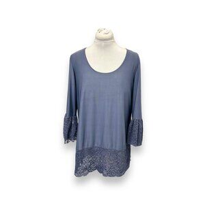 Slinky Brand Womens Lace Trim Bell Sleeve Top PL